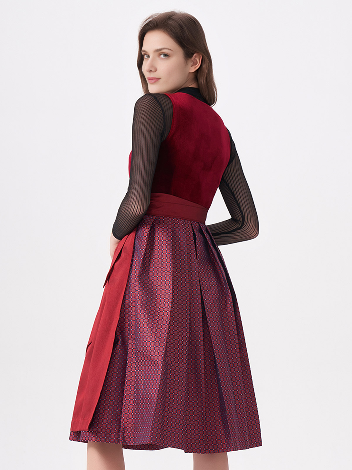 Modernes Dirndl in Rot mit Reißverschluss-Bluse