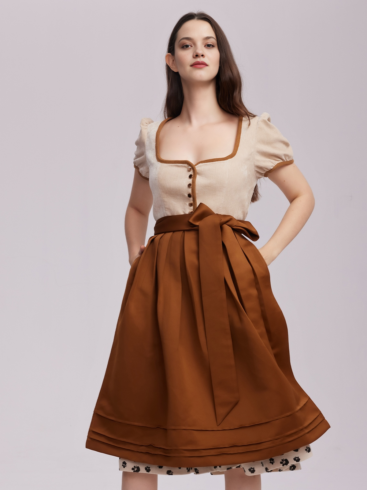 Dirndl mit Reißverschluss vorne in Braun