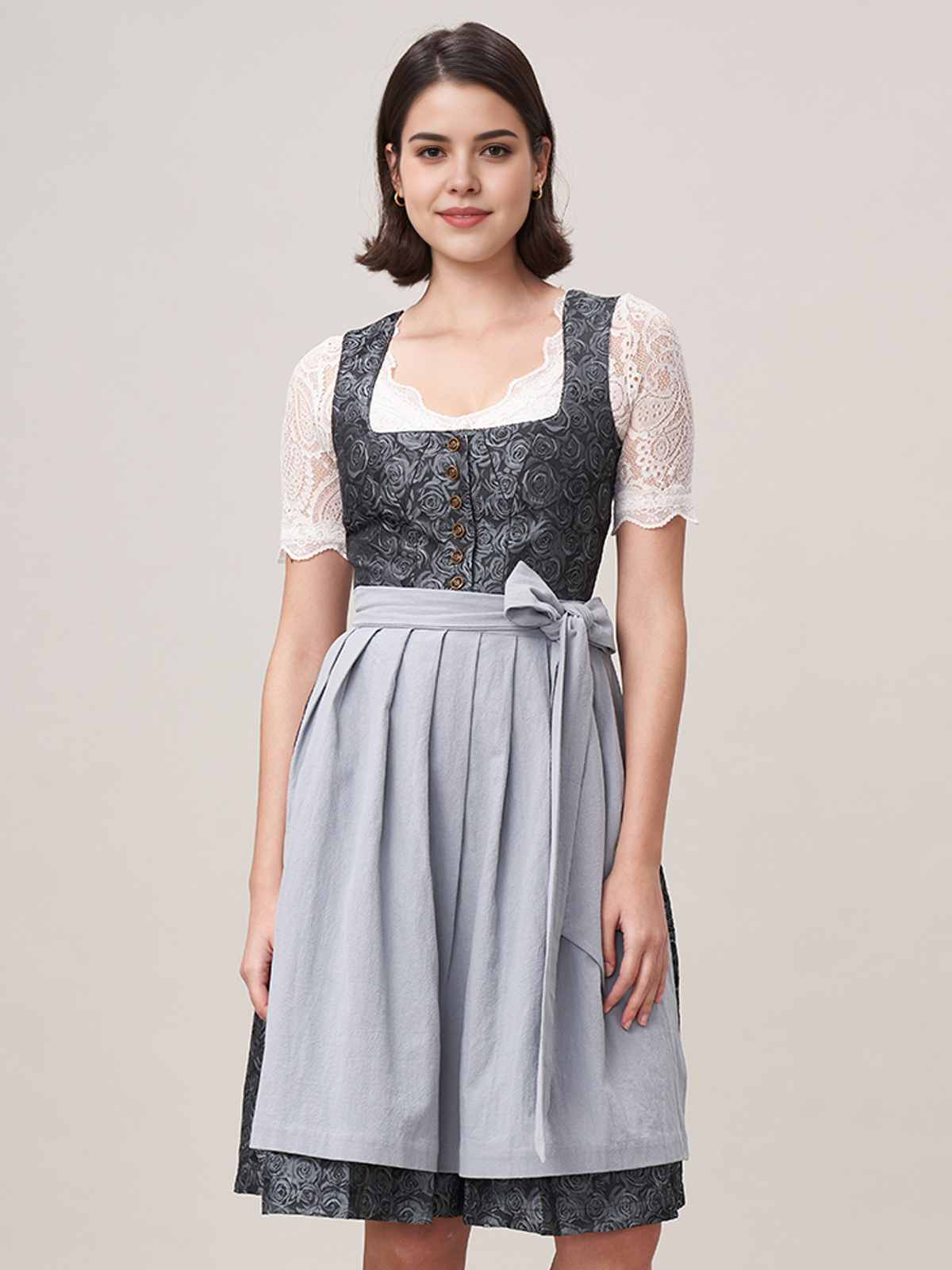 Modernes rosa Dirndl mit blauen Akzenten