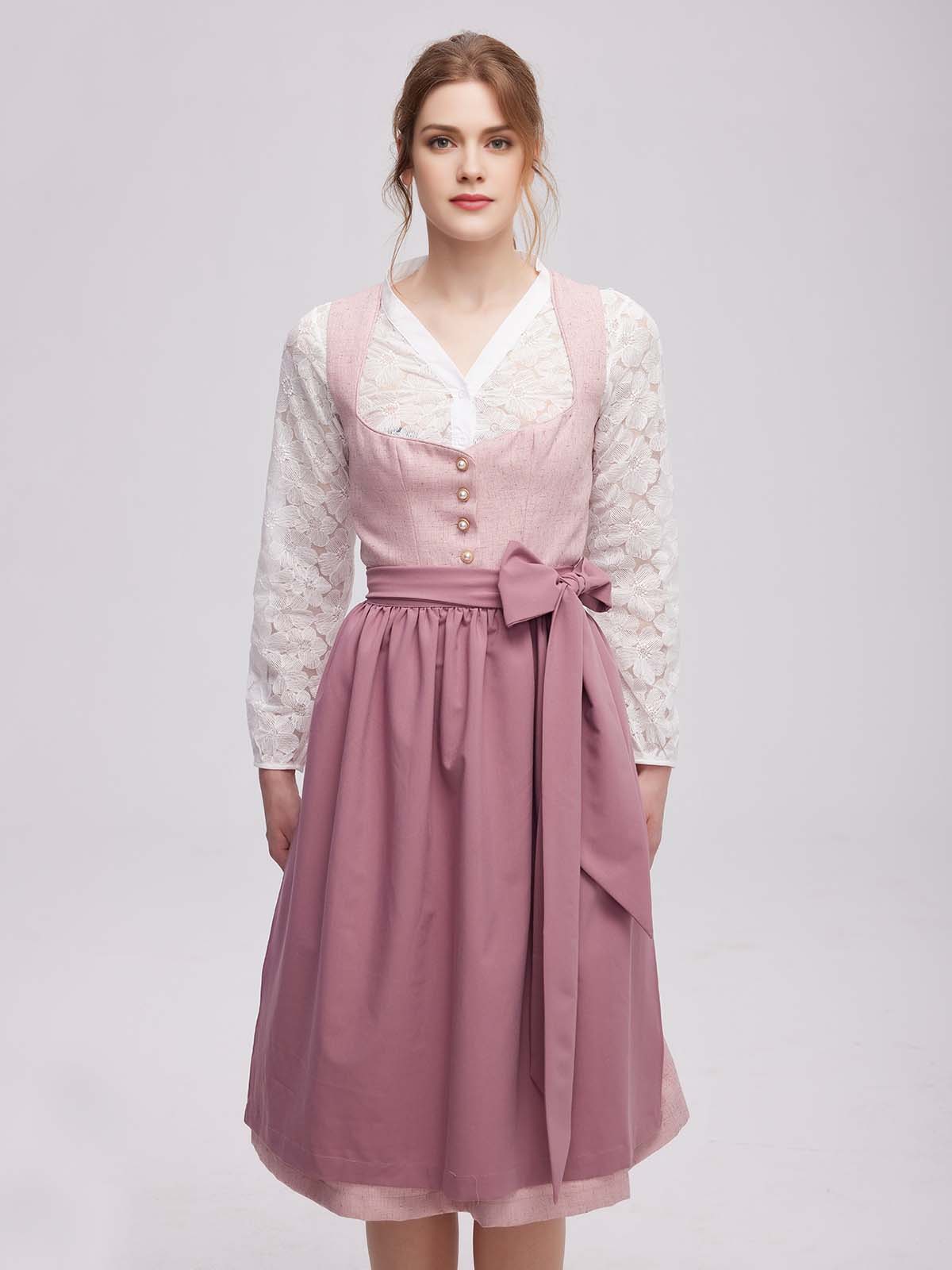 Elegantes graues Samt-Dirndl mit rosa Bluse
